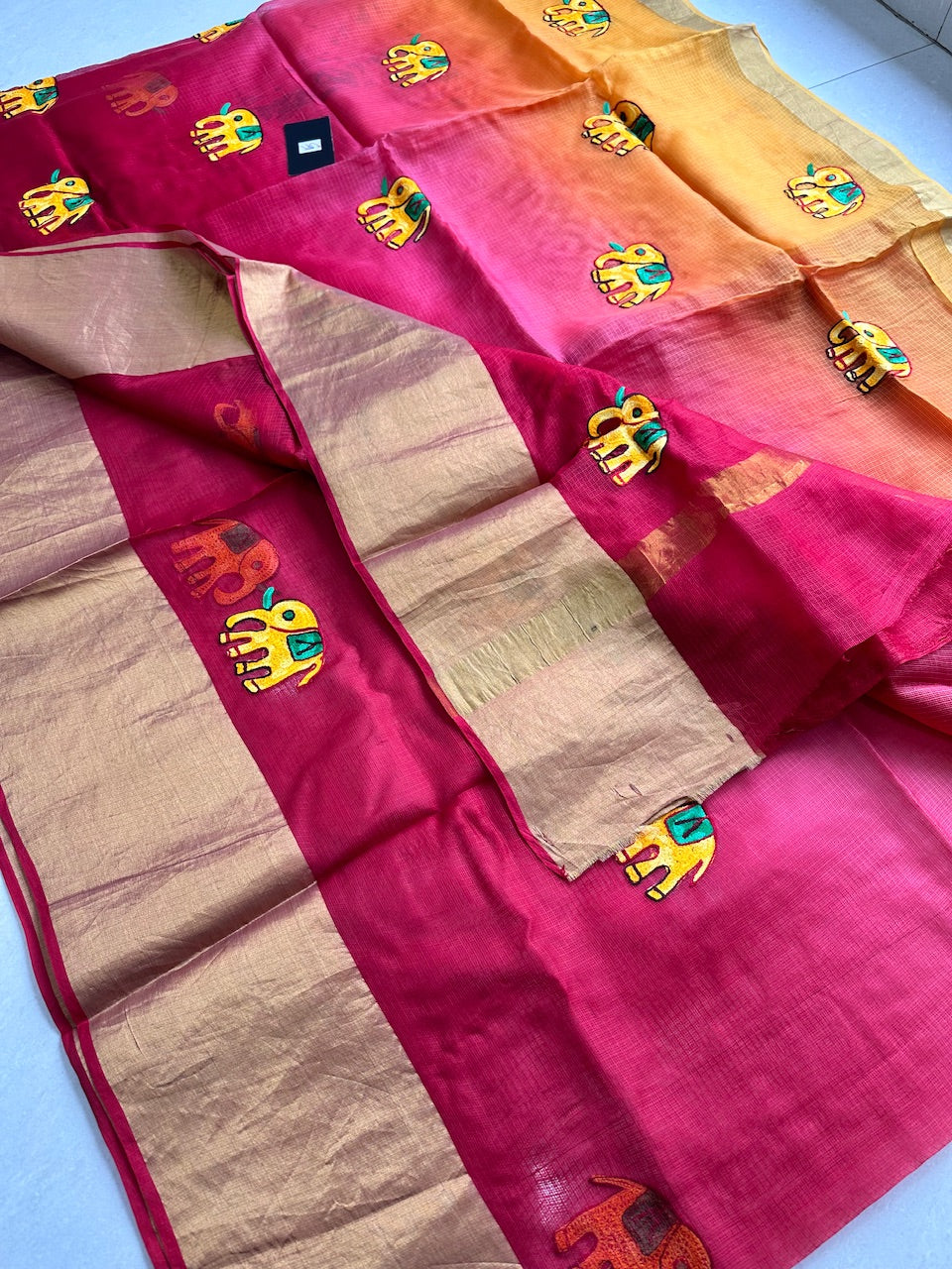 Pure Woolen Thread Embroidered Kota Silk Saree