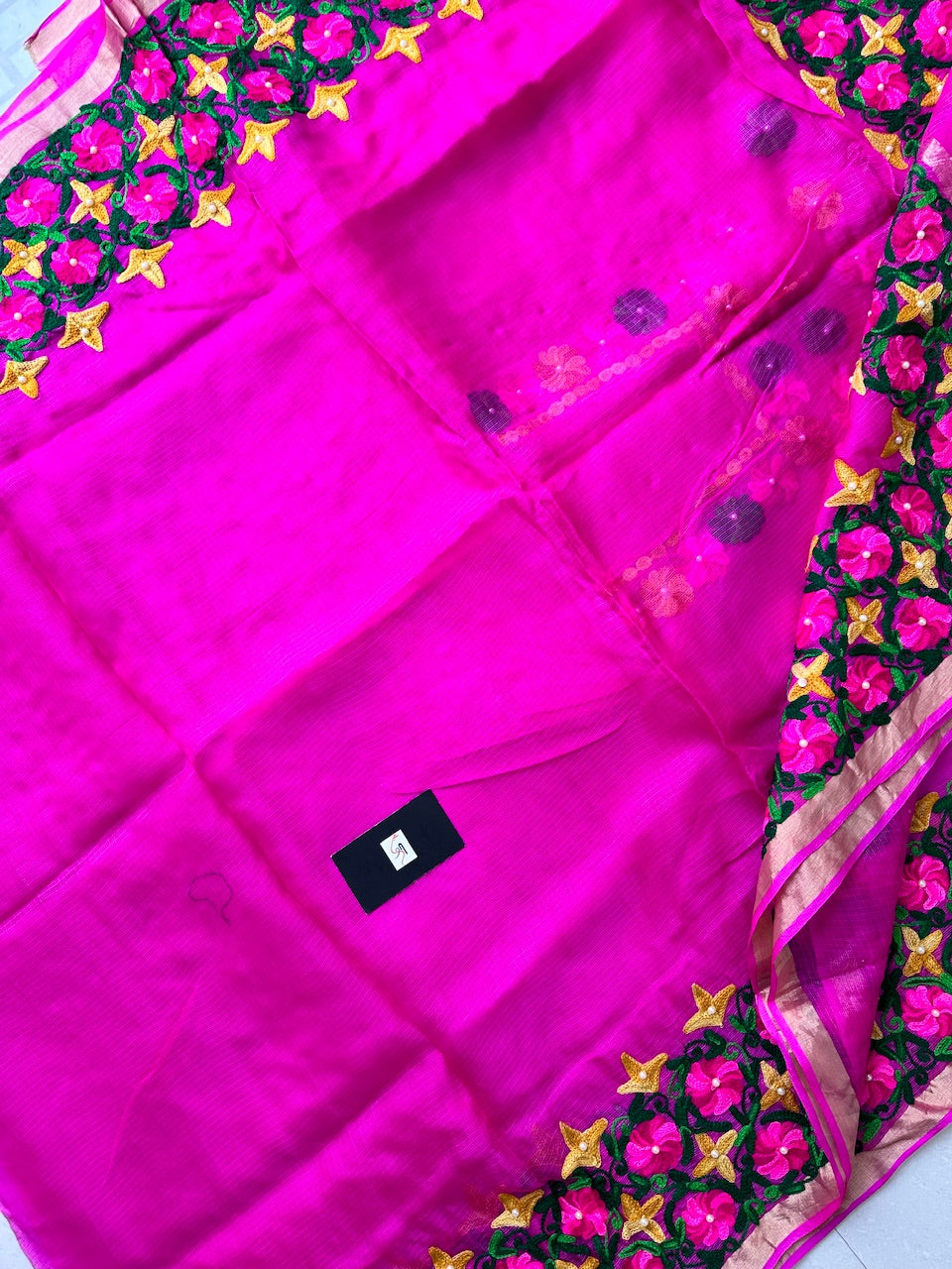 Pure Woolen Thread Embroidered Kota Silk Saree