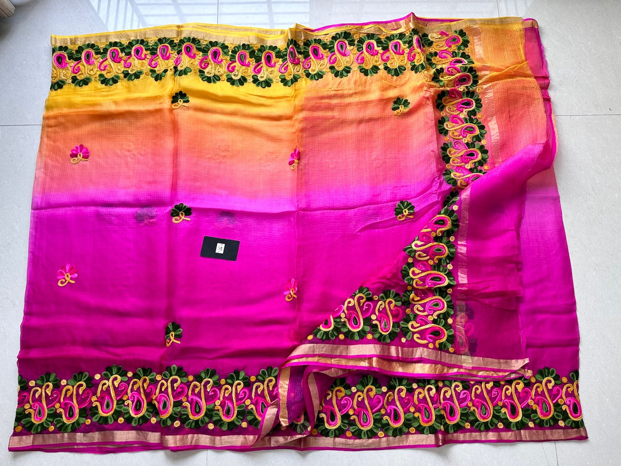 Pure Woolen Thread Embroidered Kota Silk Saree