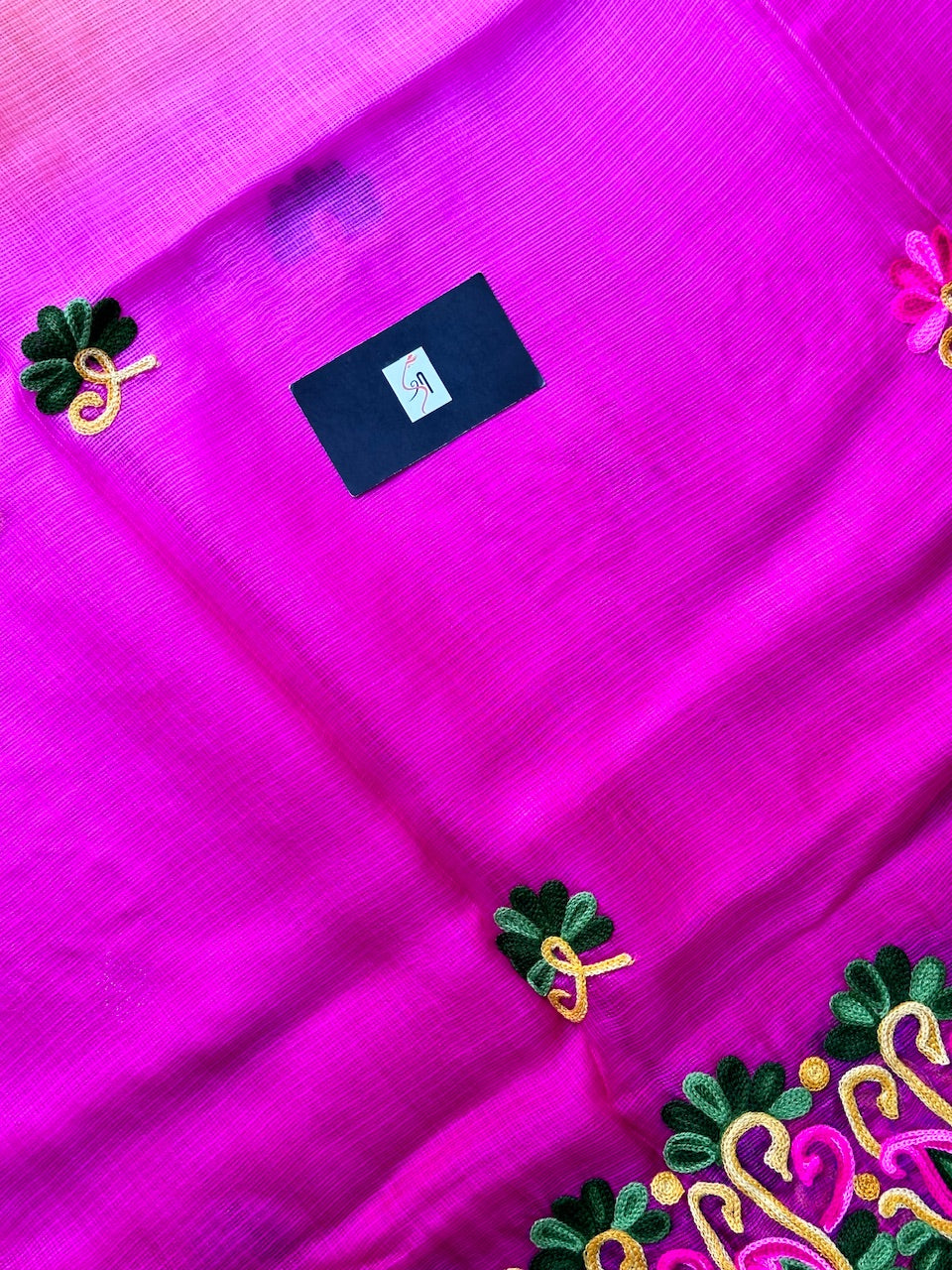 Pure Woolen Thread Embroidered Kota Silk Saree