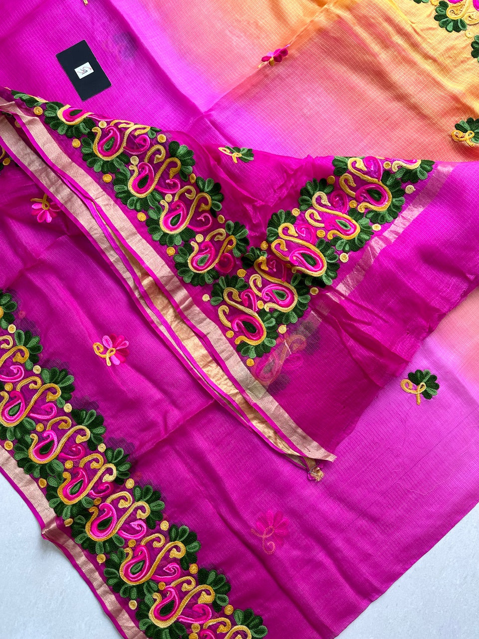 Pure Woolen Thread Embroidered Kota Silk Saree