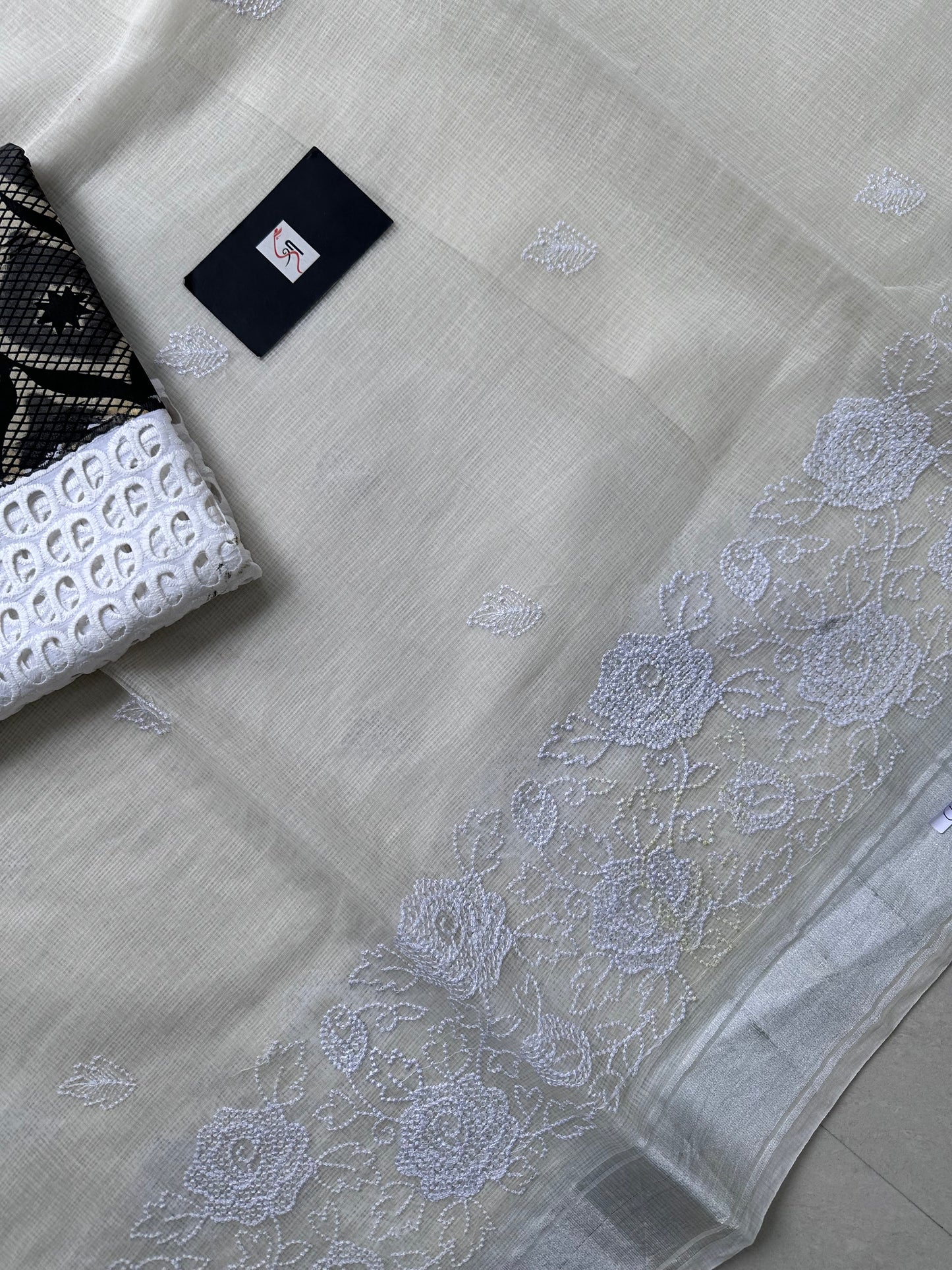 Embroidered Kota Cotton Doria Saree