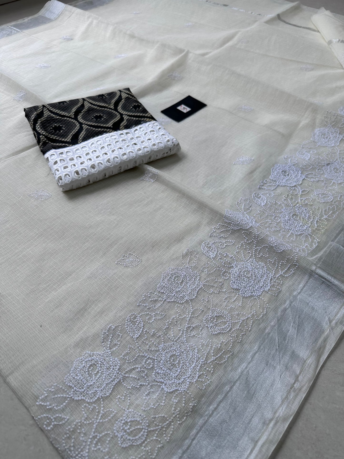 Embroidered Kota Cotton Doria Saree