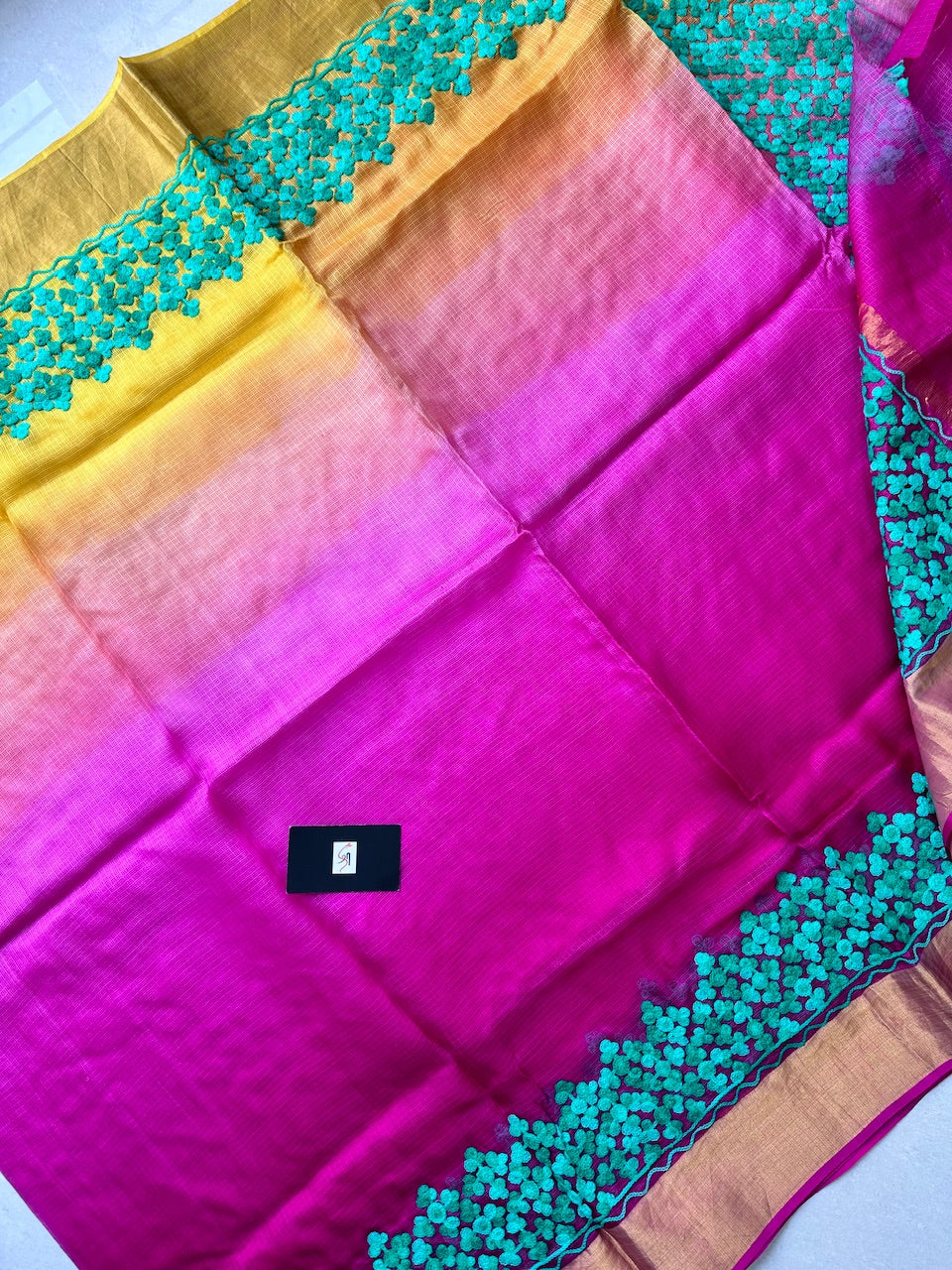 Pure Woolen Thread Embroidered Kota Silk Saree