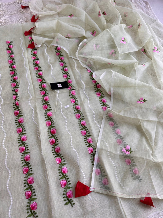 Embroidered Kota Cotton Doria Top N Dupatta (Suit)