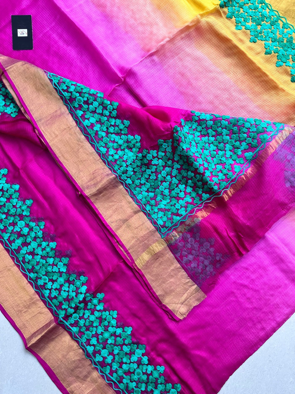 Pure Woolen Thread Embroidered Kota Silk Saree