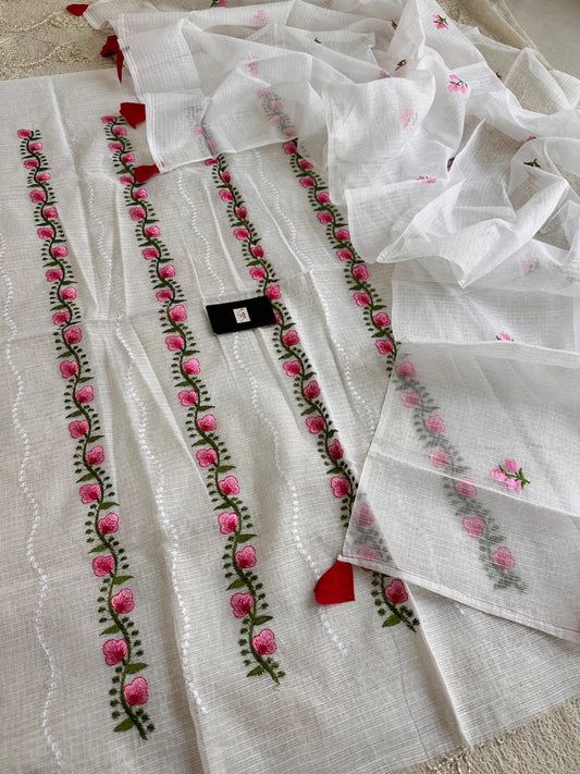 Embroidered Kota Cotton Doria Top N Dupatta (Suit)