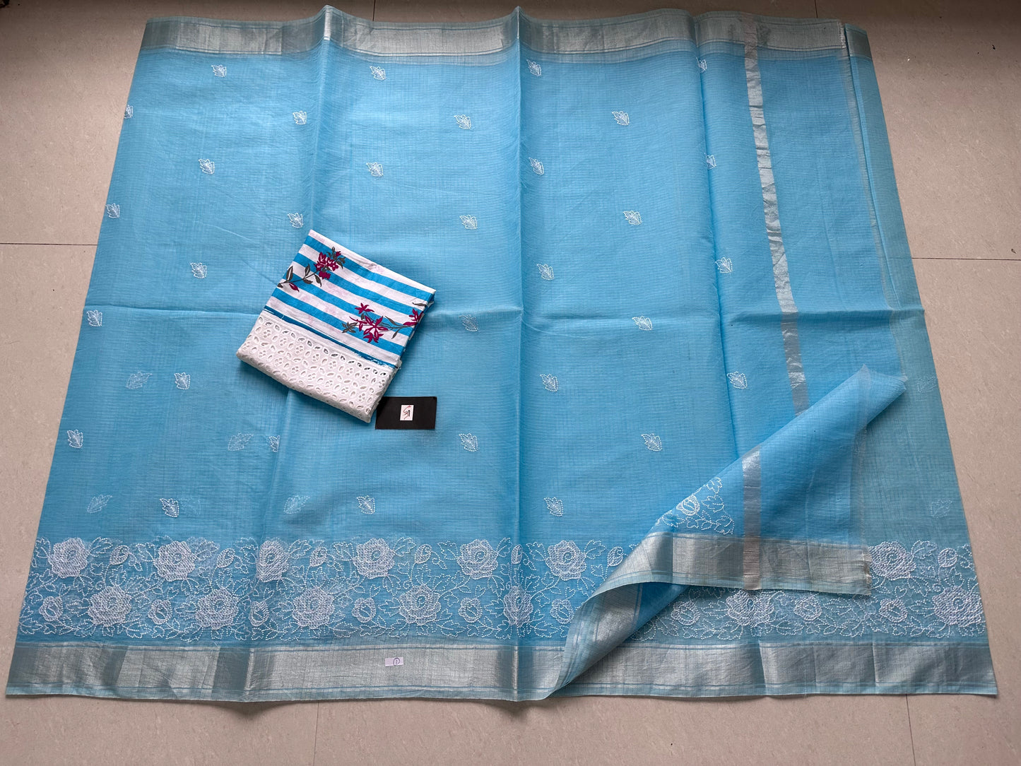 Embroidered Kota Cotton Doria Saree