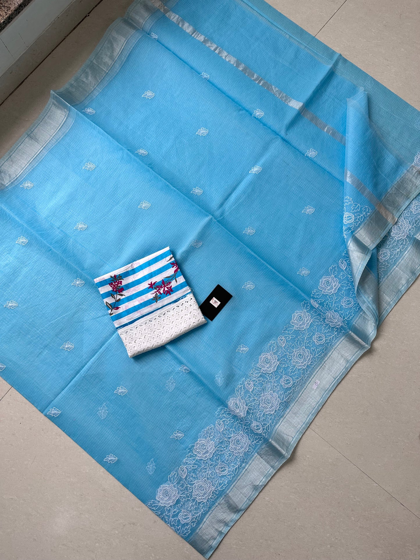 Embroidered Kota Cotton Doria Saree