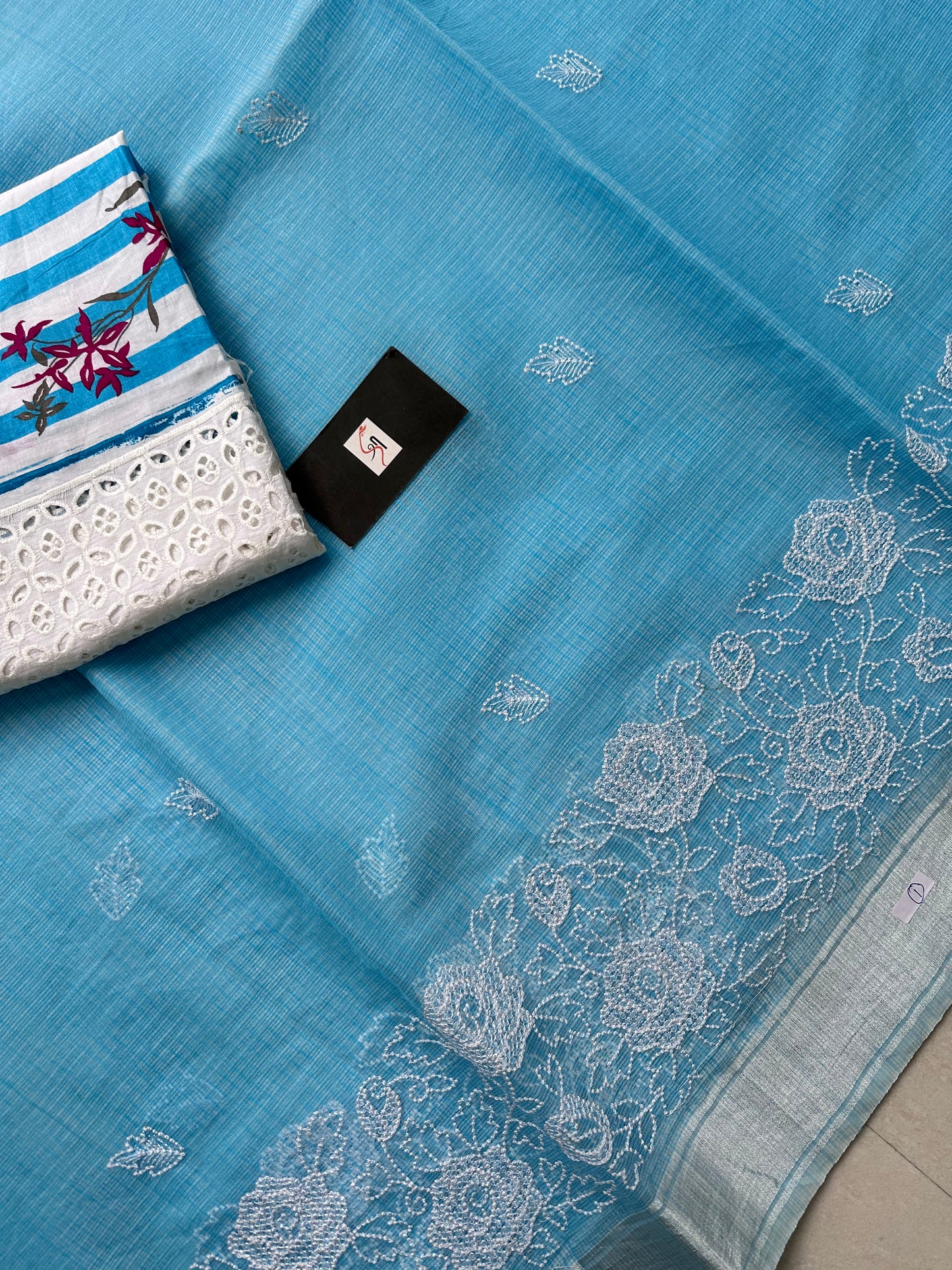 Embroidered Kota Cotton Doria Saree