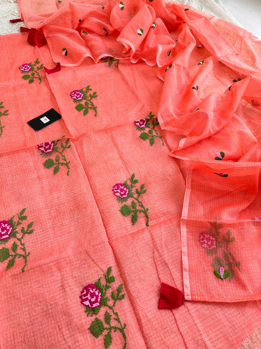 Embroidered Kota Cotton Doria Top N Dupatta (Suit)