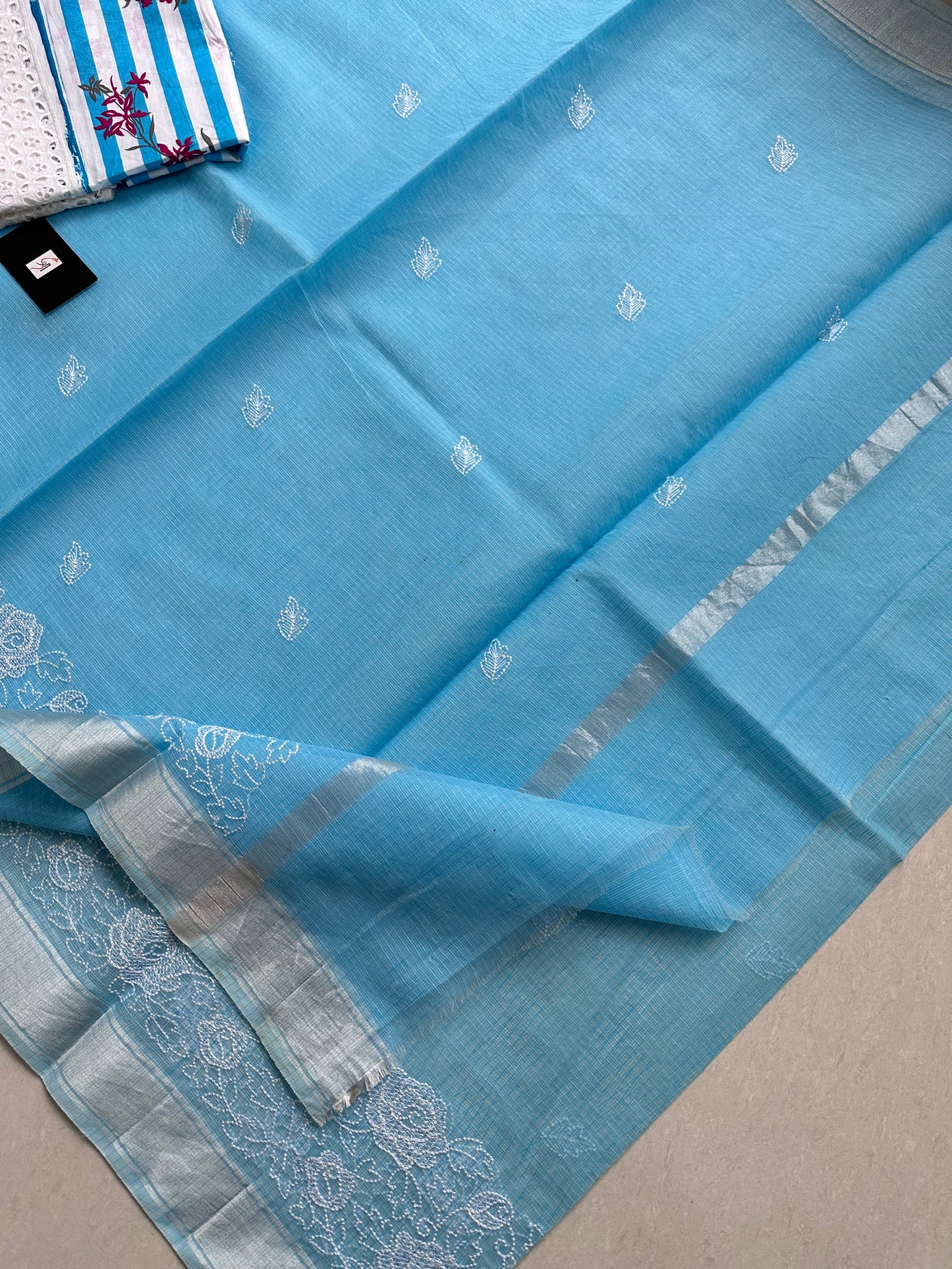 Embroidered Kota Cotton Doria Saree