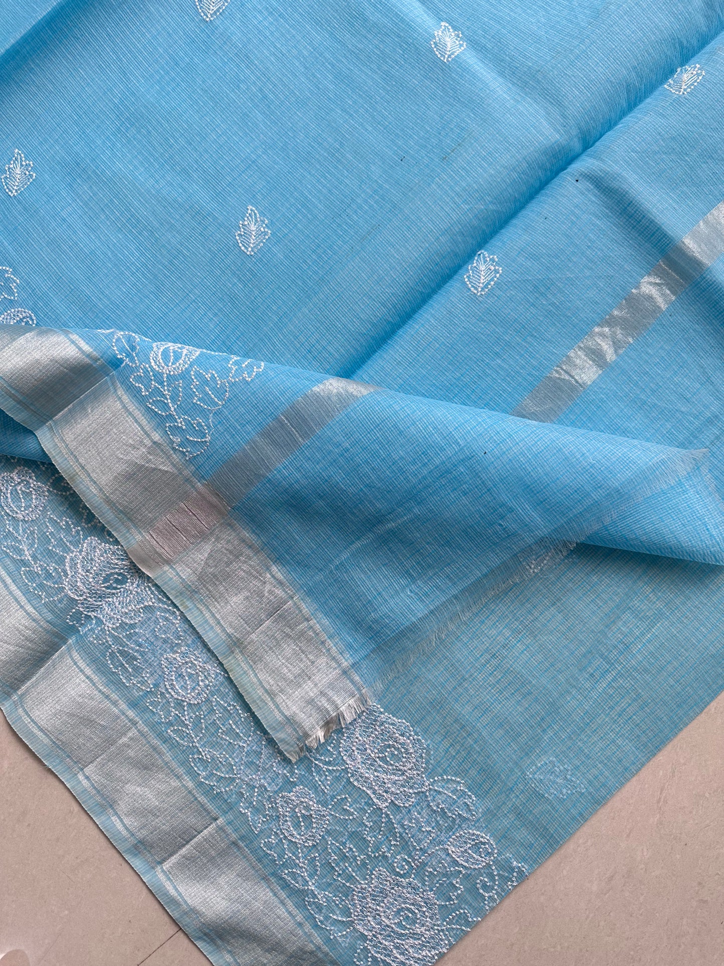 Embroidered Kota Cotton Doria Saree