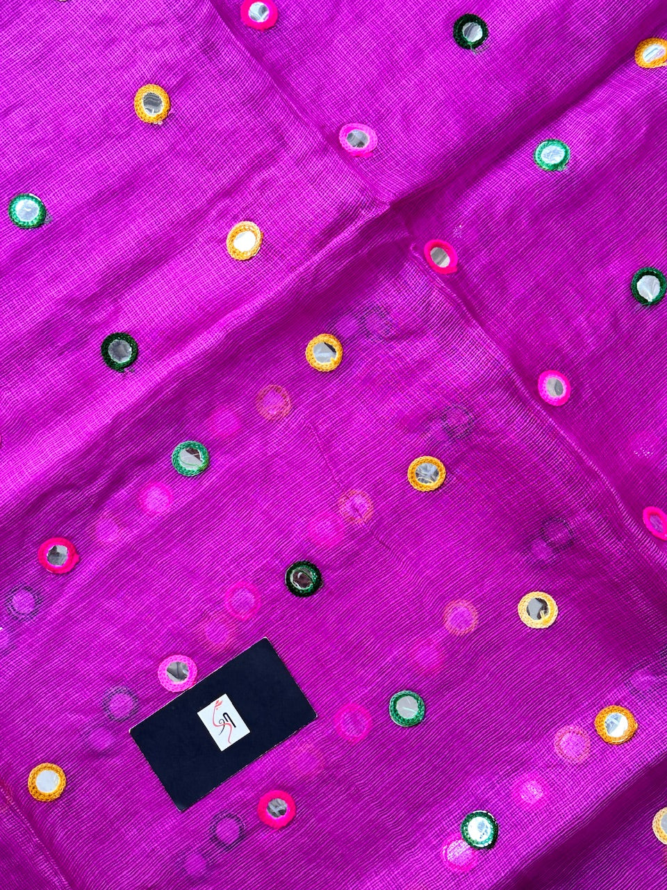 Pure Foil Mirror Embroidered Kota Silk Saree