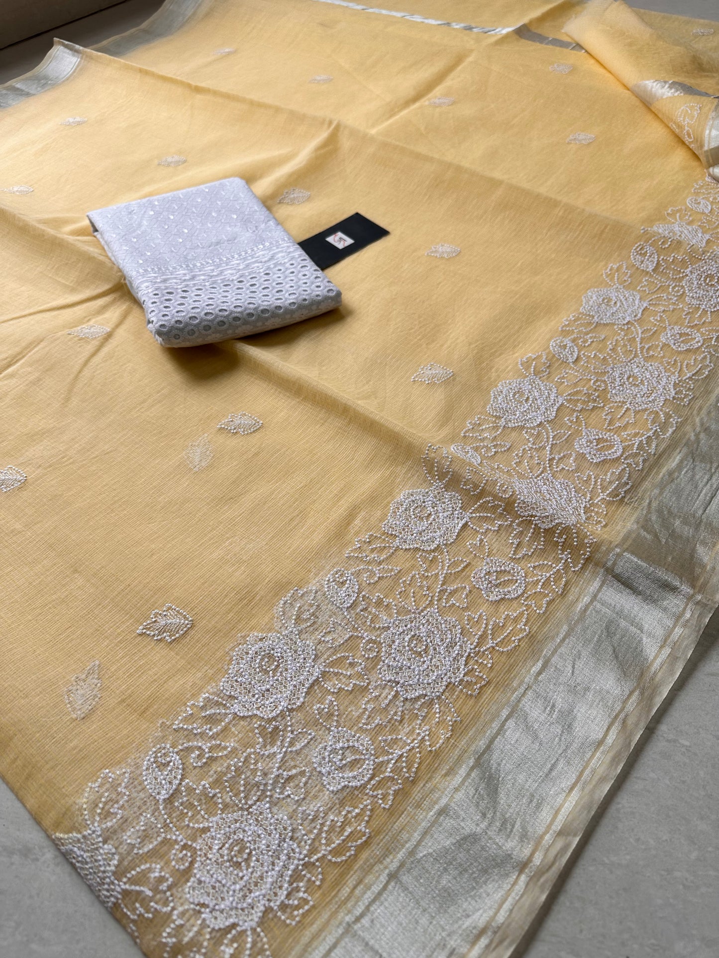 Embroidered Kota Cotton Doria Saree