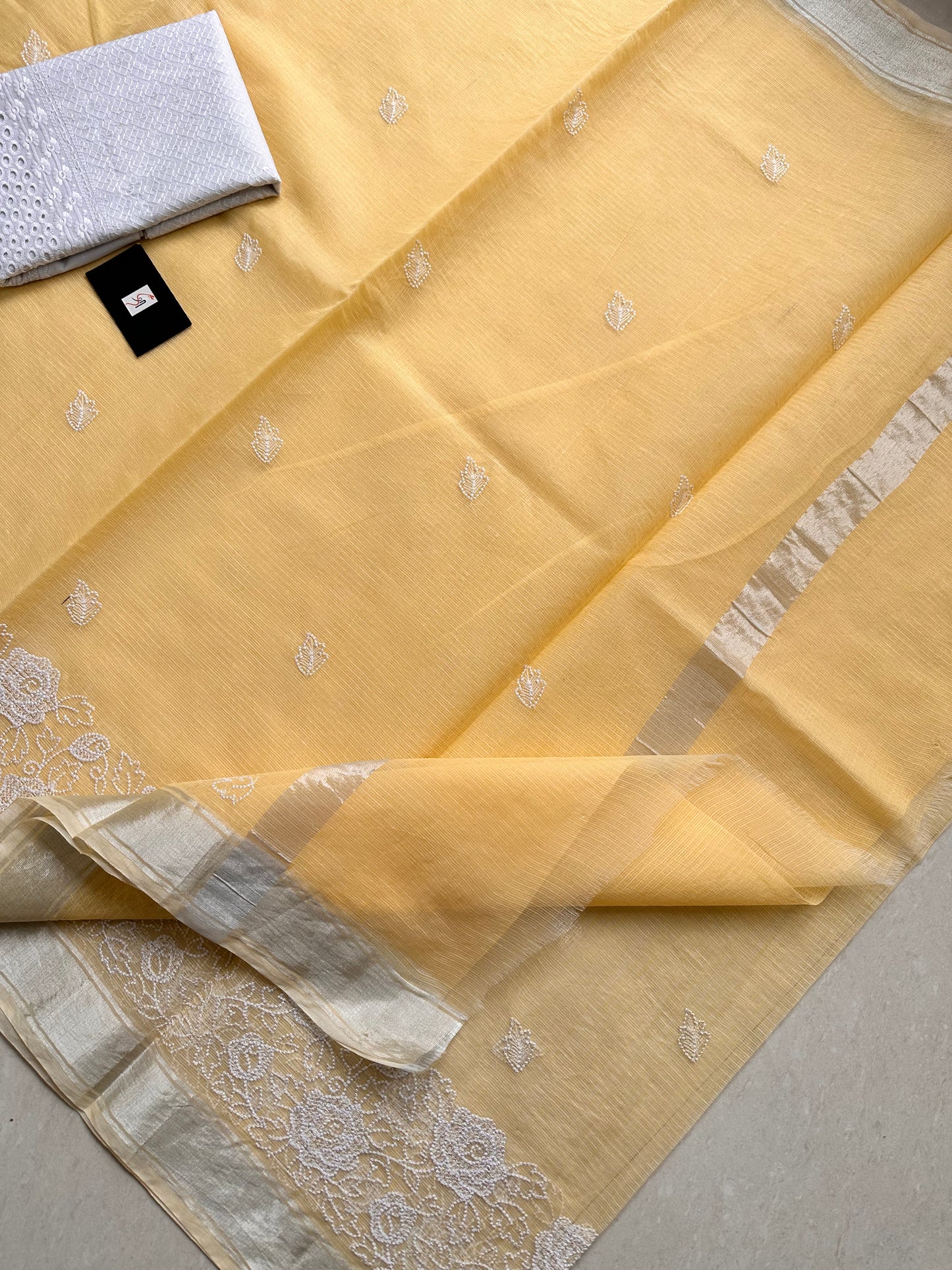 Embroidered Kota Cotton Doria Saree