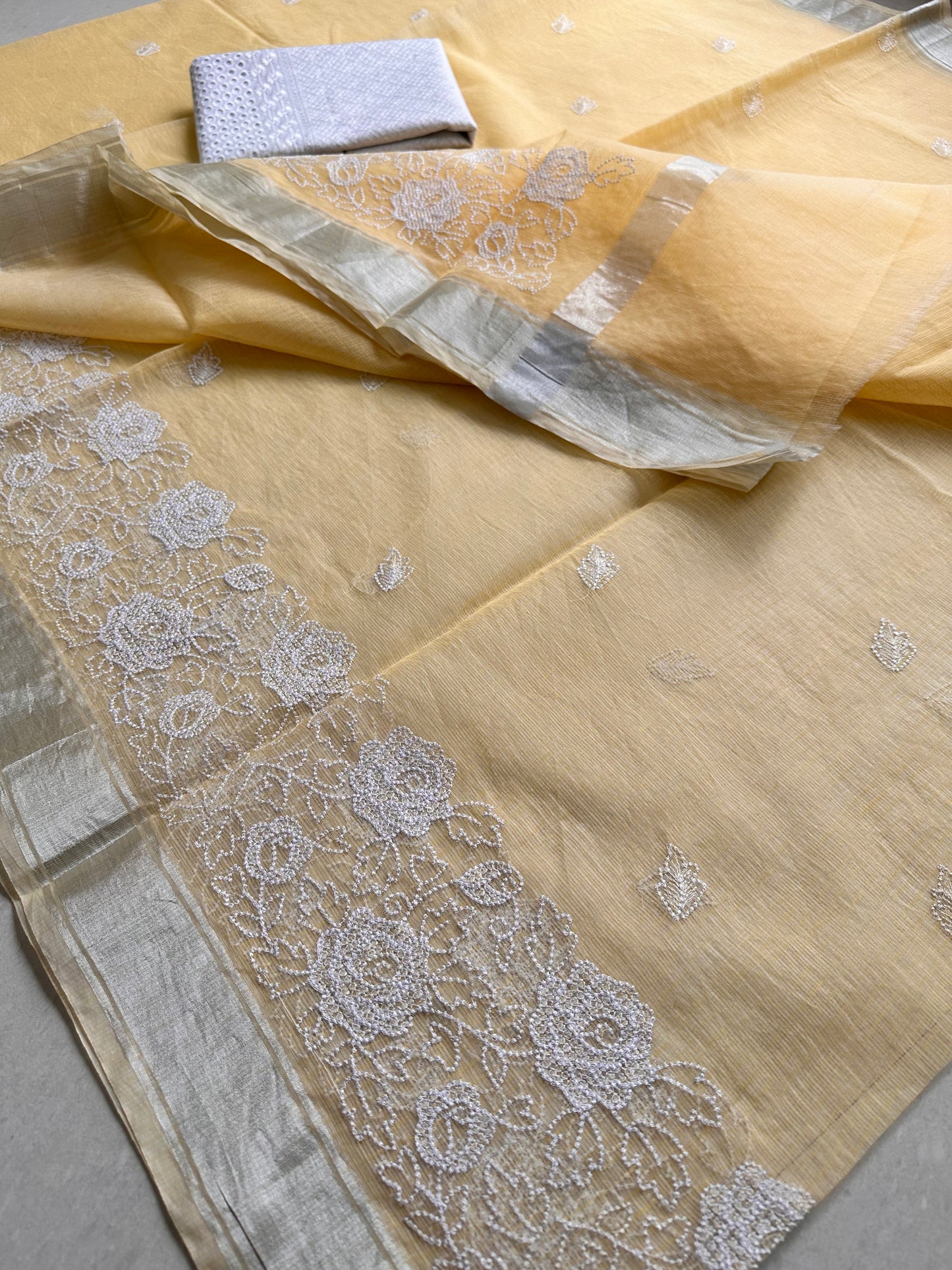 Embroidered Kota Cotton Doria Saree