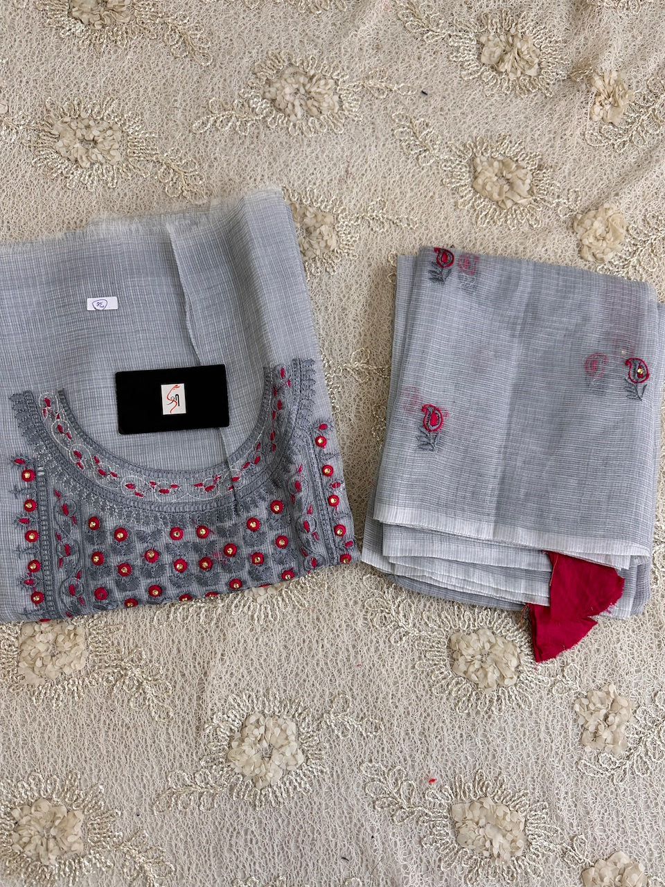 Embroidered Kota Cotton Doria Top N Dupatta (Suit)