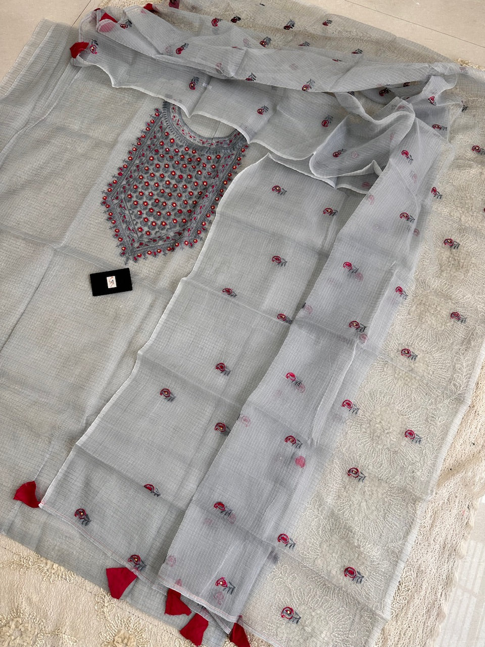 Embroidered Kota Cotton Doria Top N Dupatta (Suit)