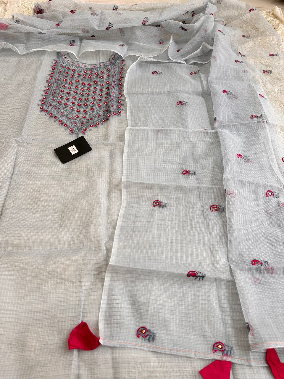 Embroidered Kota Cotton Doria Top N Dupatta (Suit)