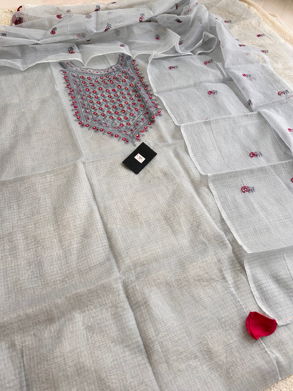 Embroidered Kota Cotton Doria Top N Dupatta (Suit)