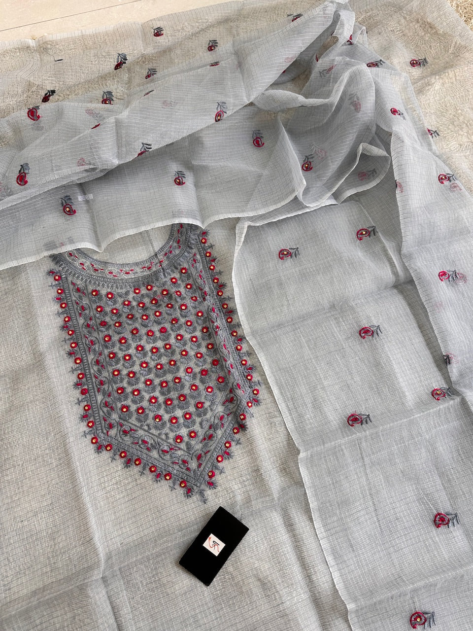 Embroidered Kota Cotton Doria Top N Dupatta (Suit)