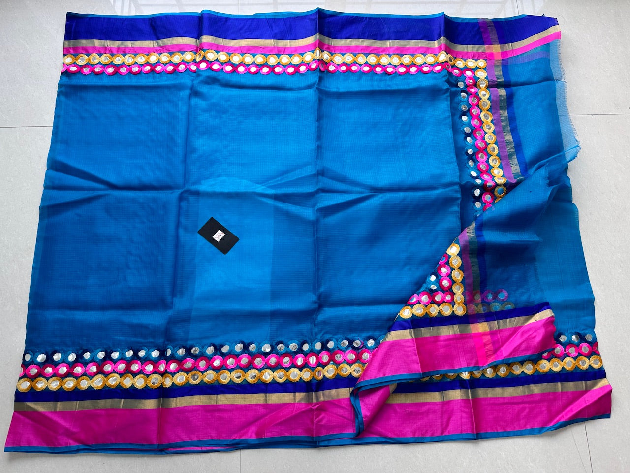 Pure Foil Mirror Embroidered Kota Silk Saree