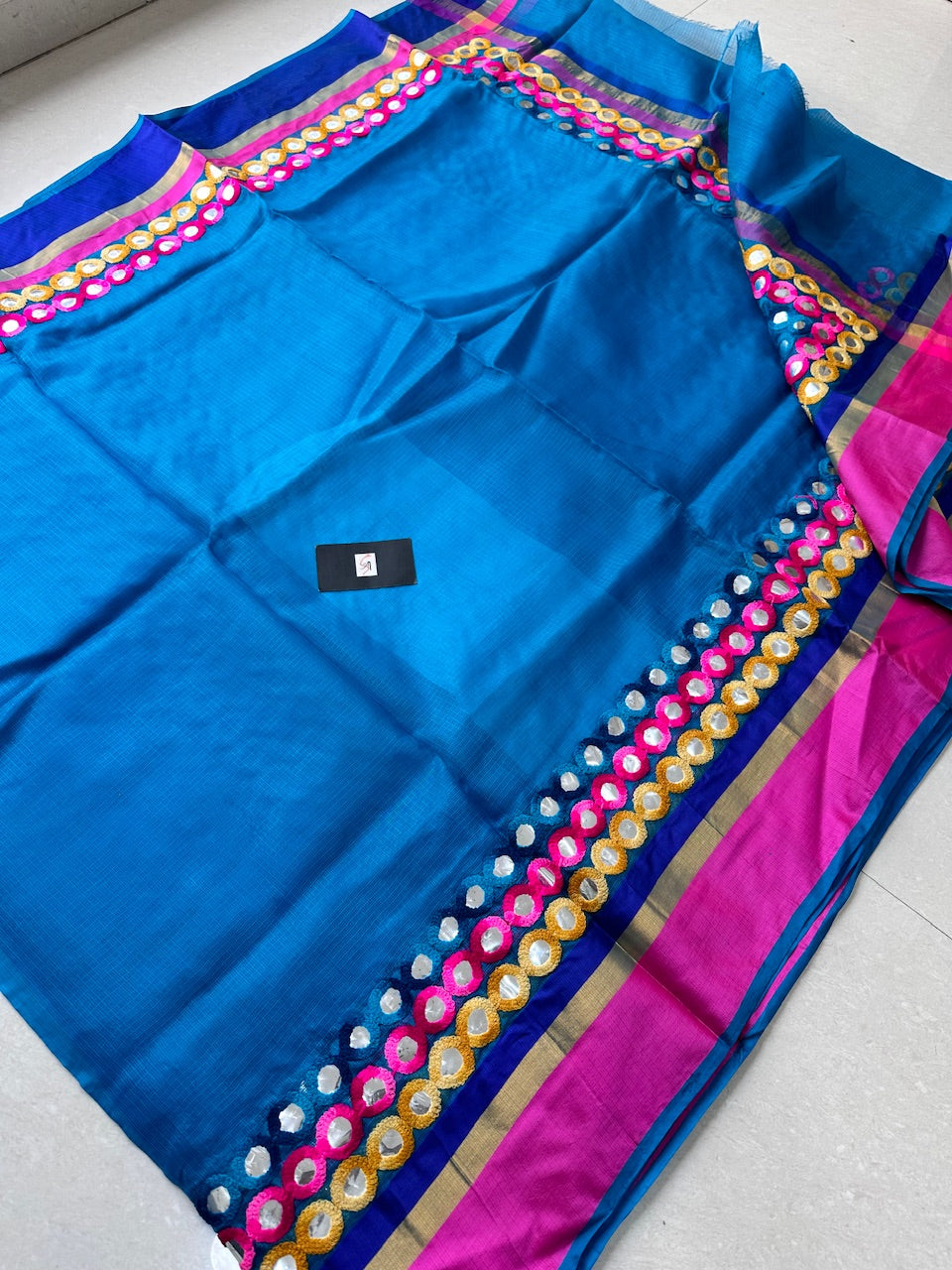 Pure Foil Mirror Embroidered Kota Silk Saree