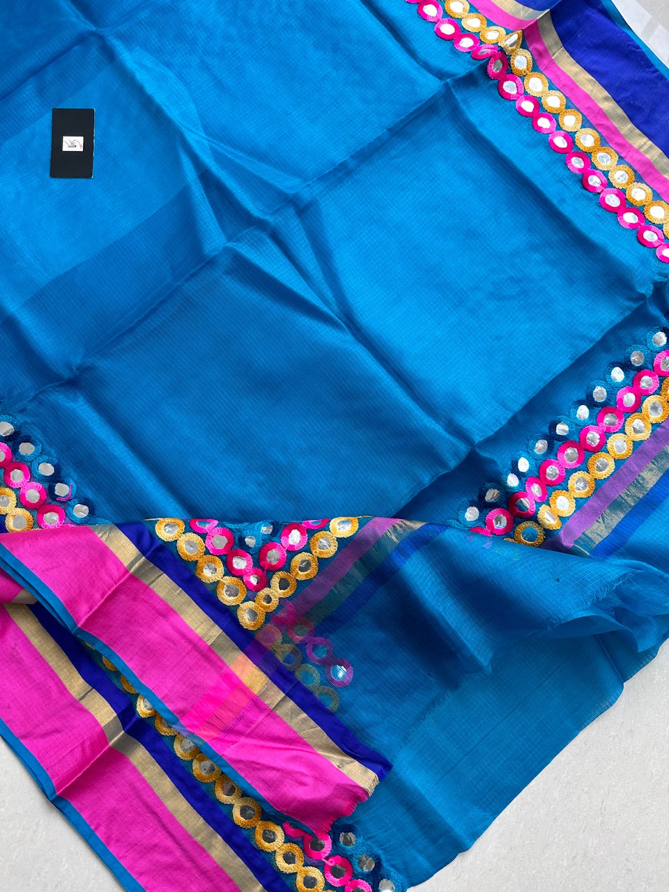 Pure Foil Mirror Embroidered Kota Silk Saree