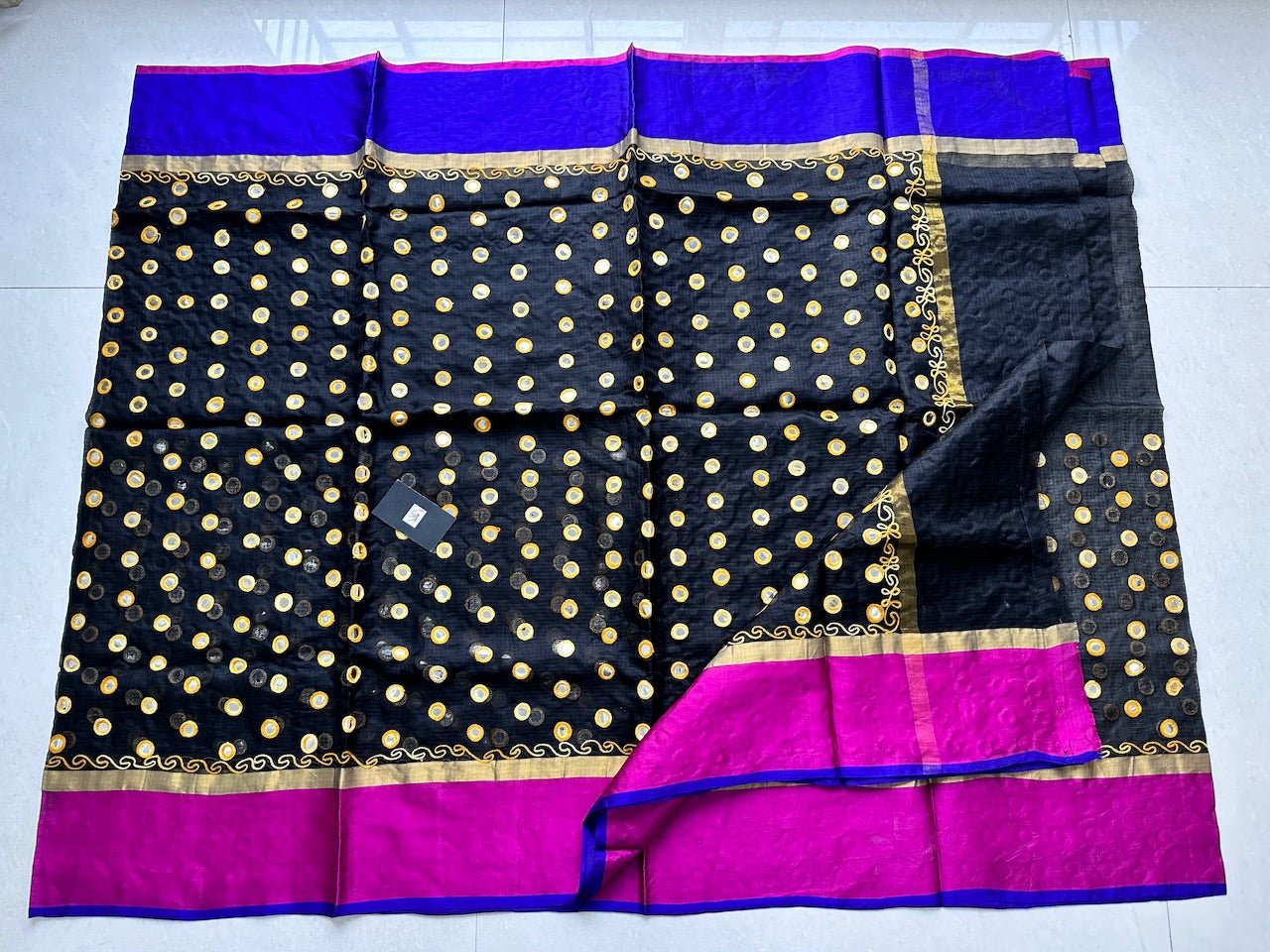 Pure Foil Mirror Embroidered Kota Silk Saree