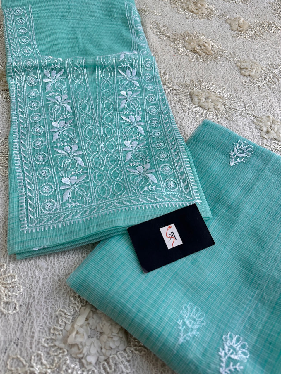 Embroidered Kota Cotton Doria Top N Dupatta (Suit)