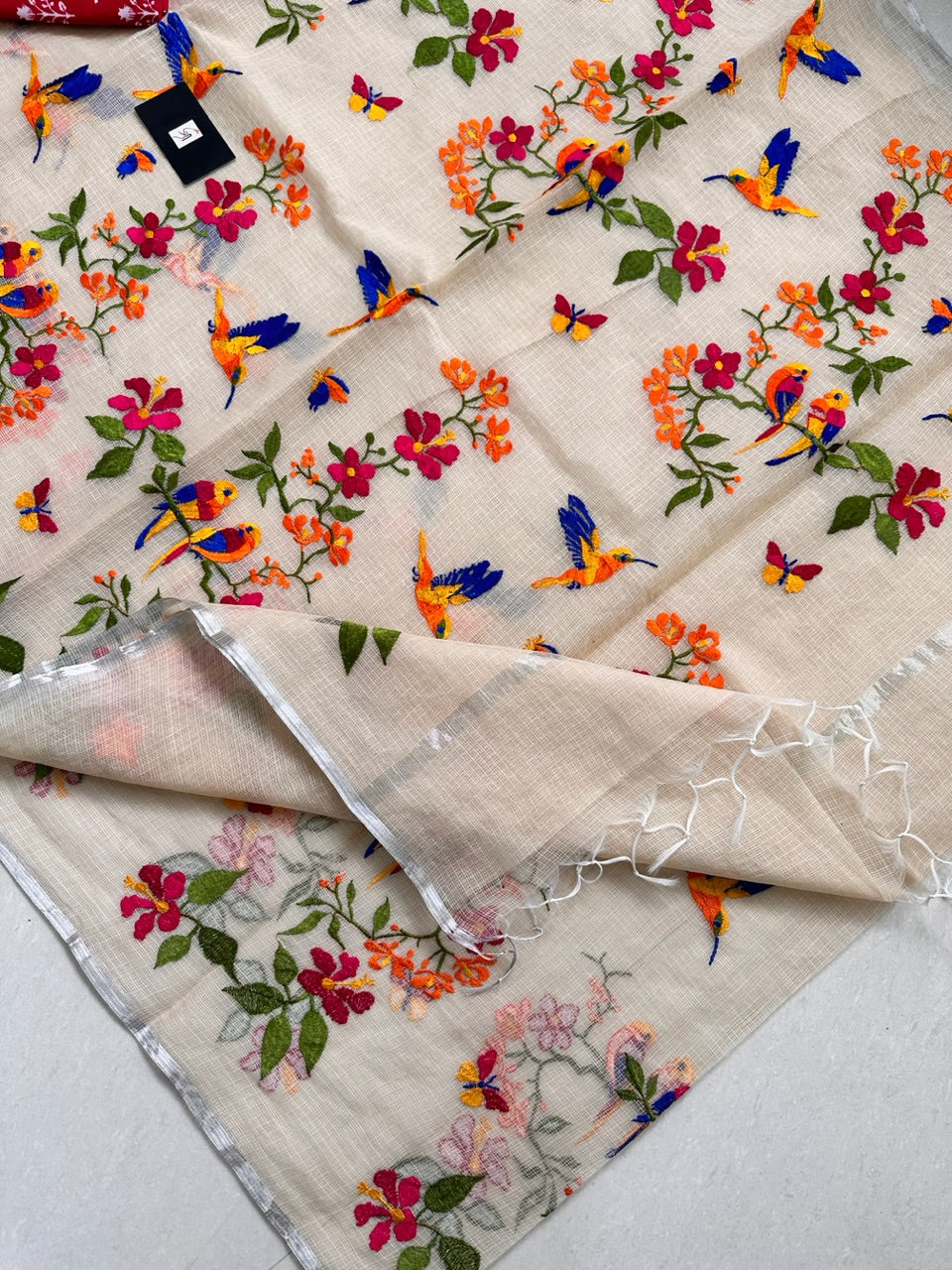 Embroidered Kota Cotton Doria Saree