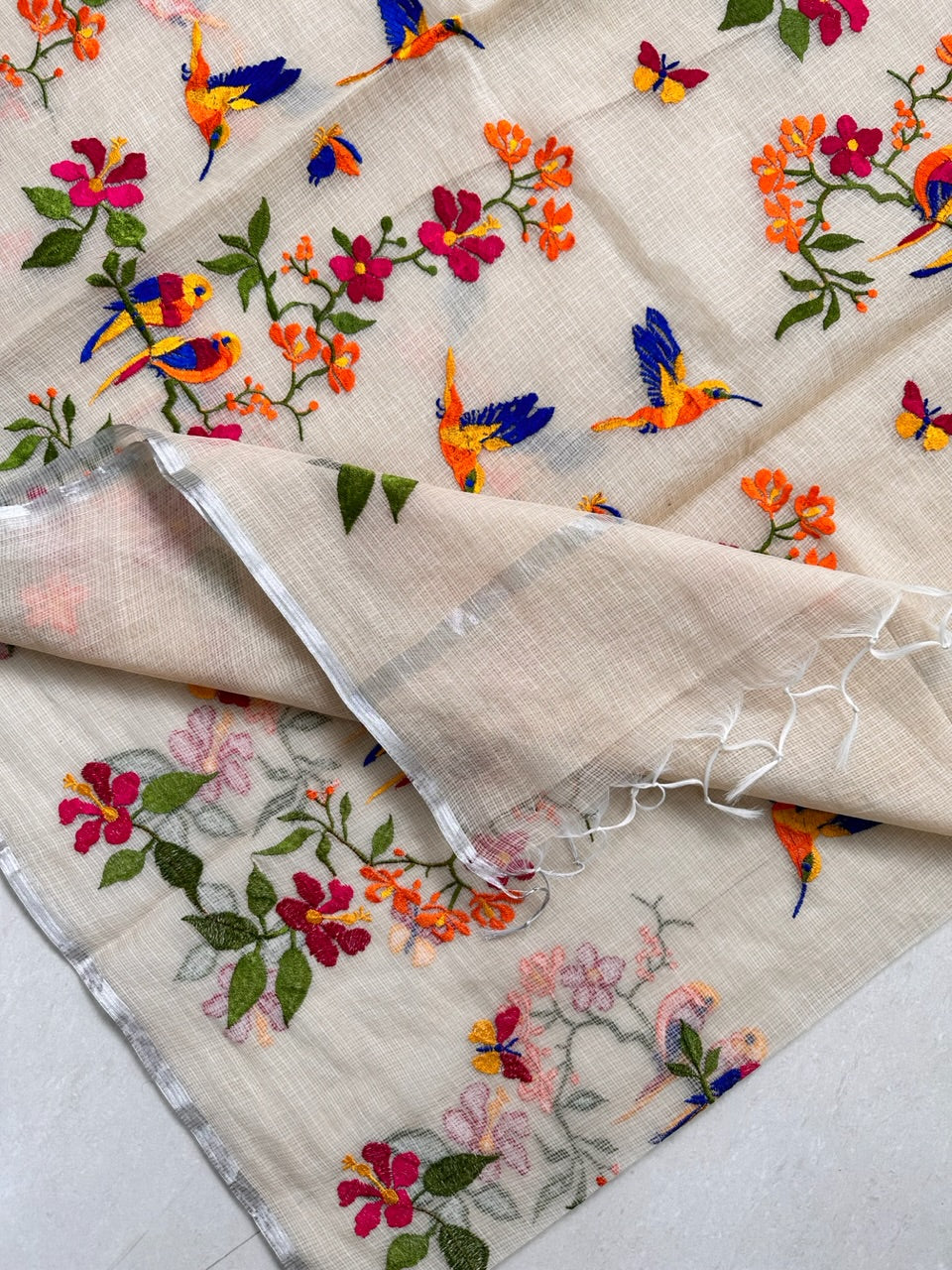 Embroidered Kota Cotton Doria Saree