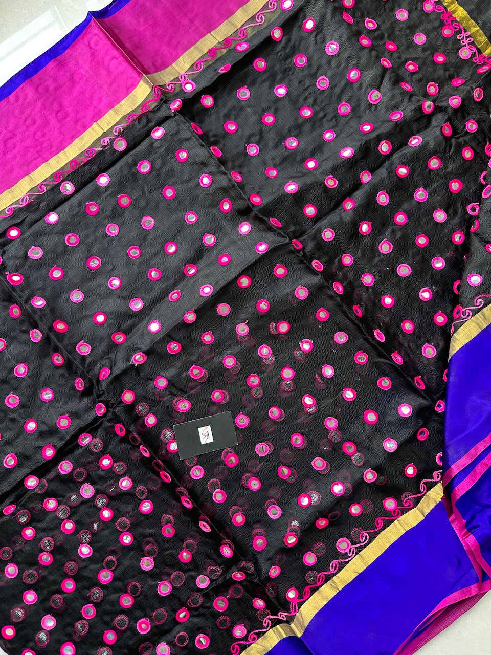 Pure Foil Mirror Embroidered Kota Silk Saree