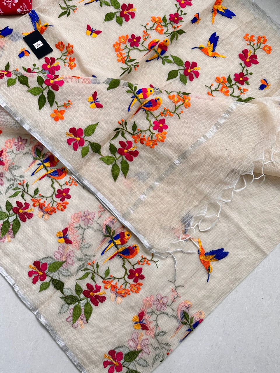 Embroidered Kota Cotton Doria Saree