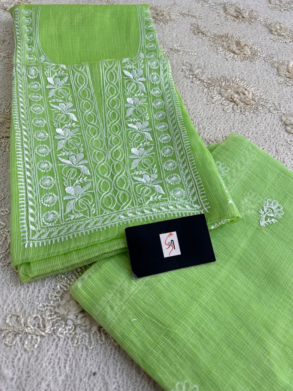 Embroidered Kota Cotton Doria Top N Dupatta (Suit)