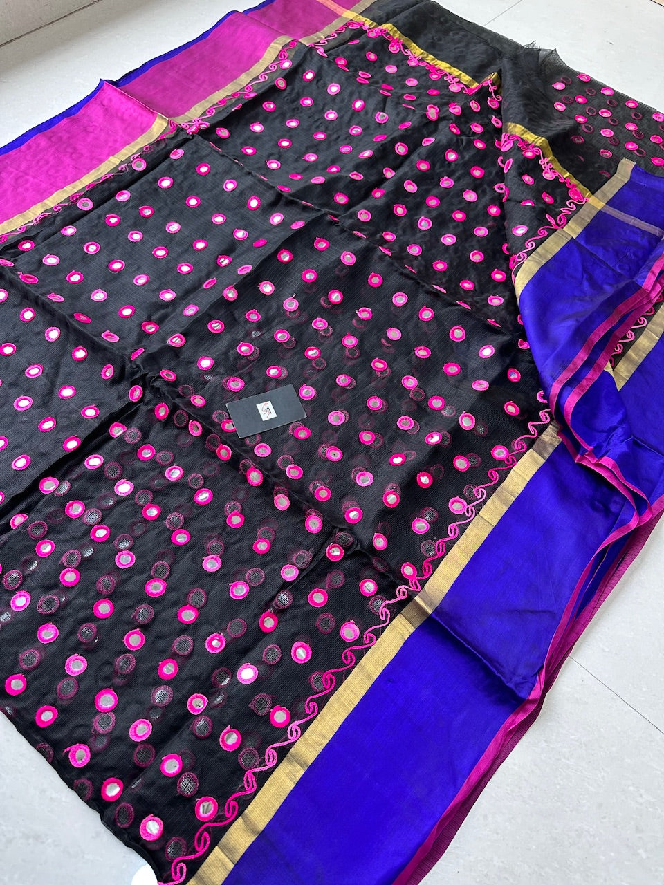 Pure Foil Mirror Embroidered Kota Silk Saree