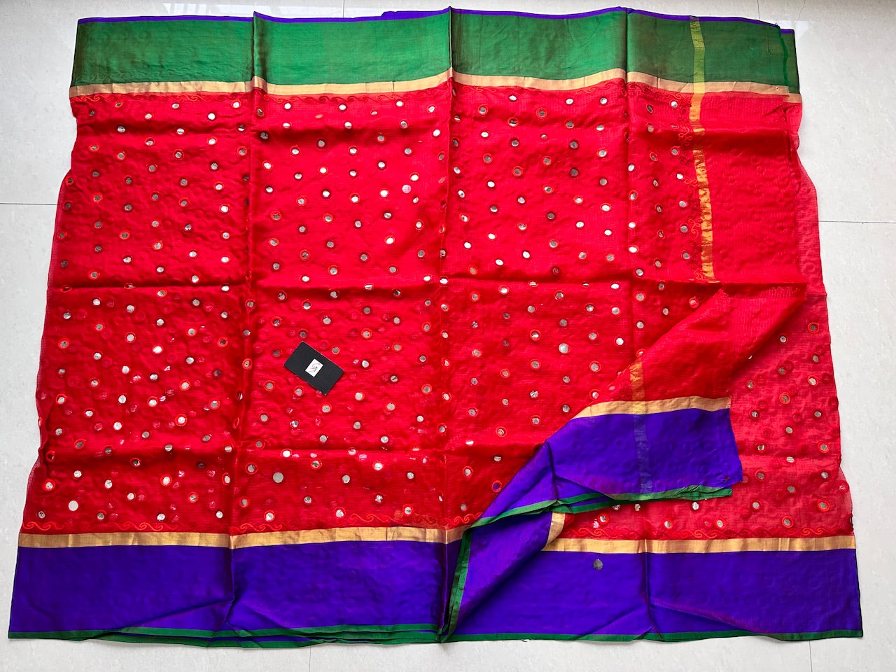 Pure Foil Mirror Embroidered Kota Silk Saree