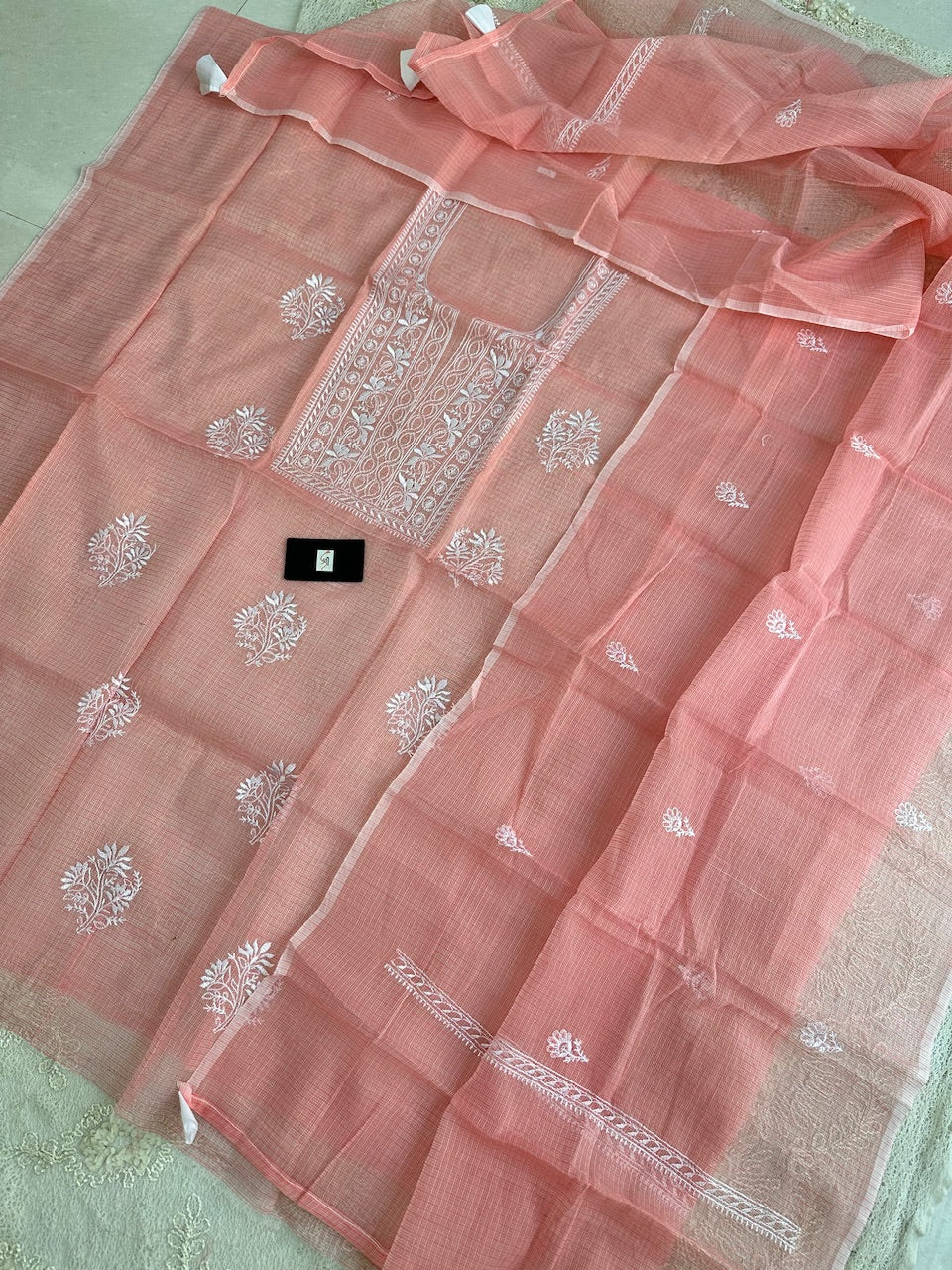 Embroidered Kota Cotton Doria Top N Dupatta (Suit)