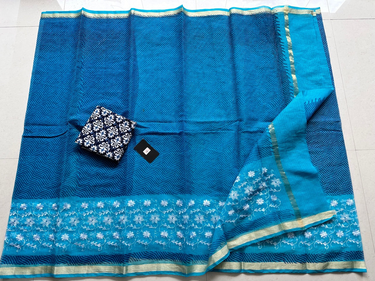 Embroidered HandBlock Printed Kota Cotton Doria Saree