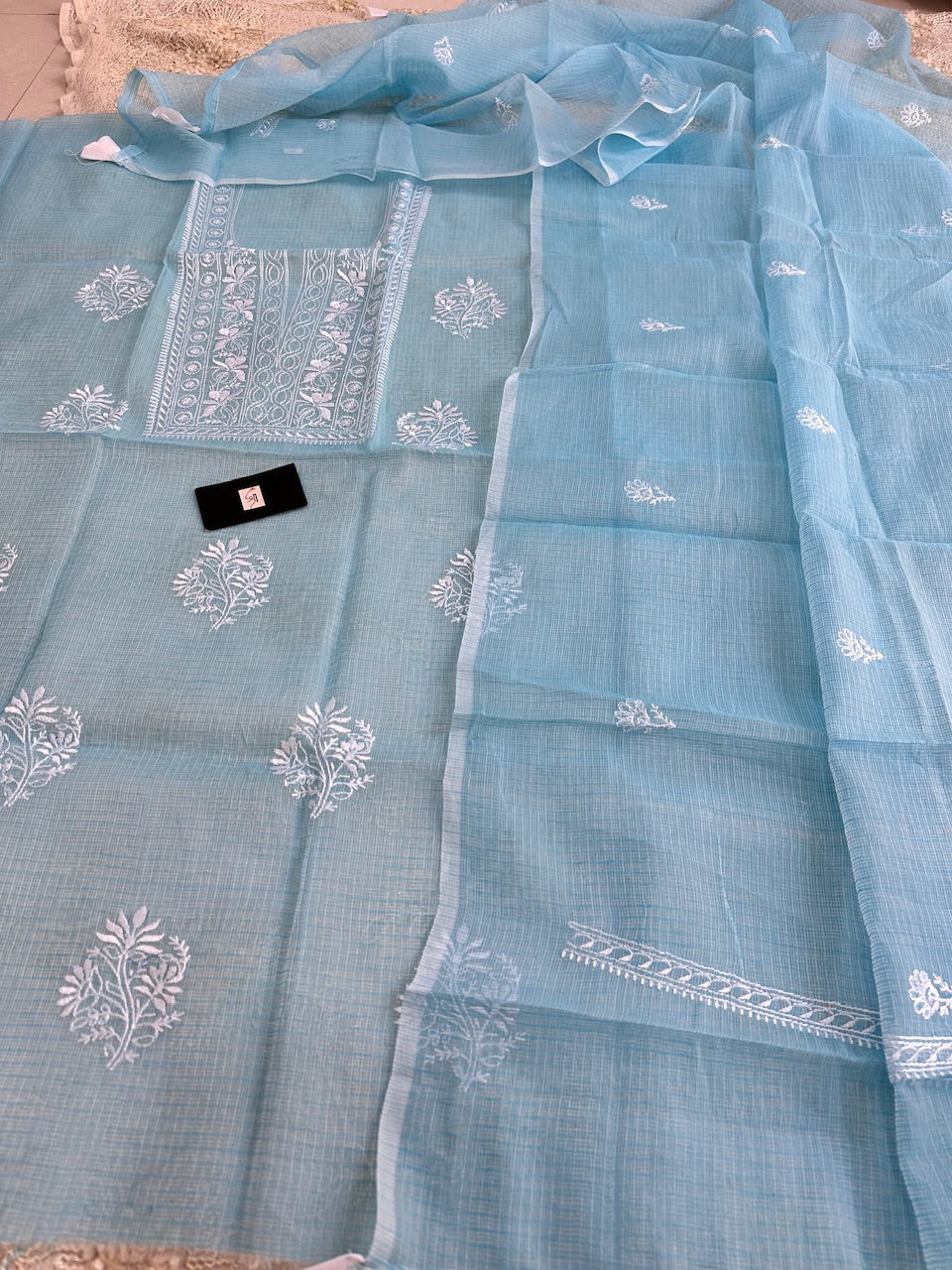 Embroidered Kota Cotton Doria Top N Dupatta (Suit)