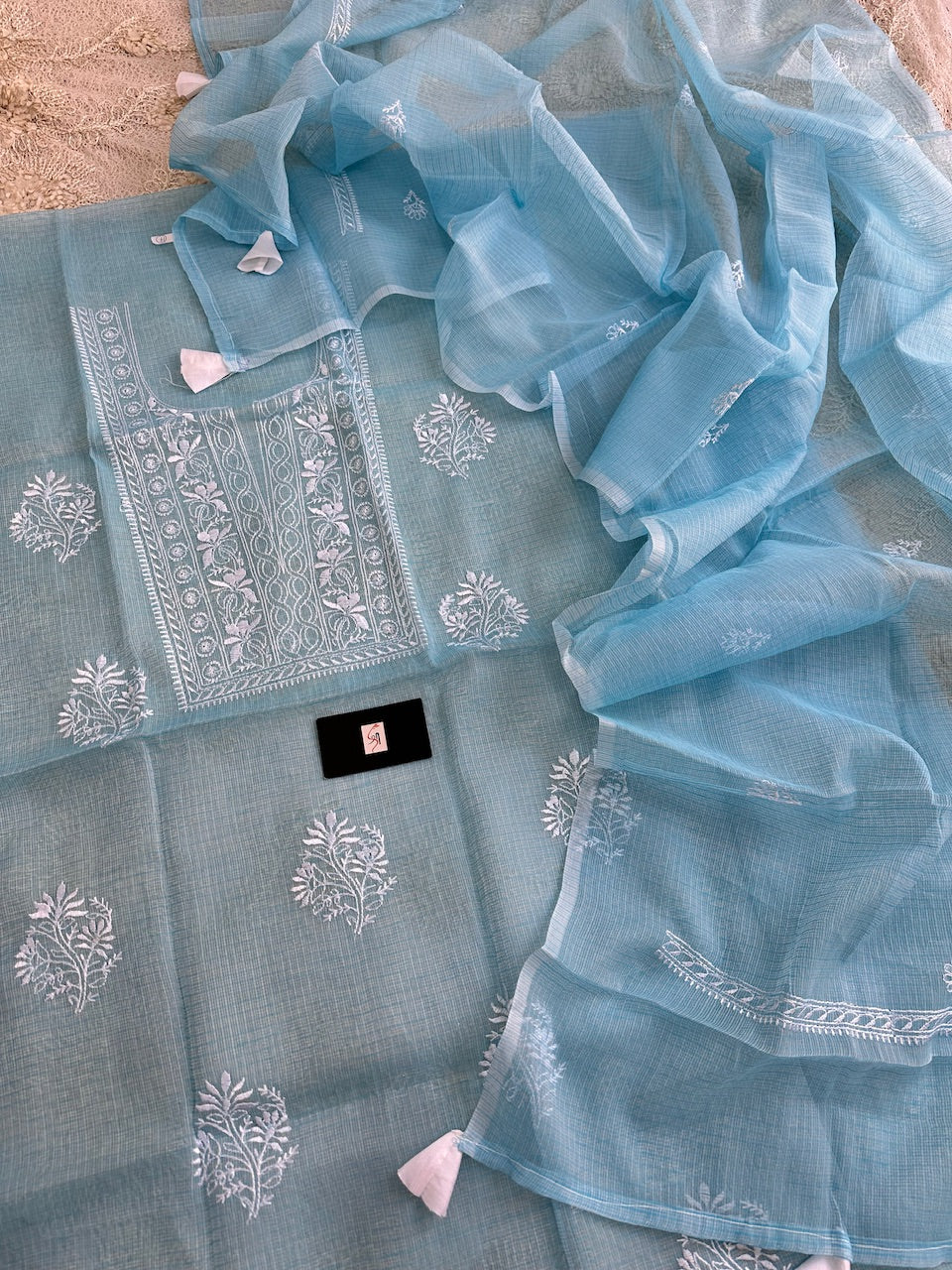 Embroidered Kota Cotton Doria Top N Dupatta (Suit)