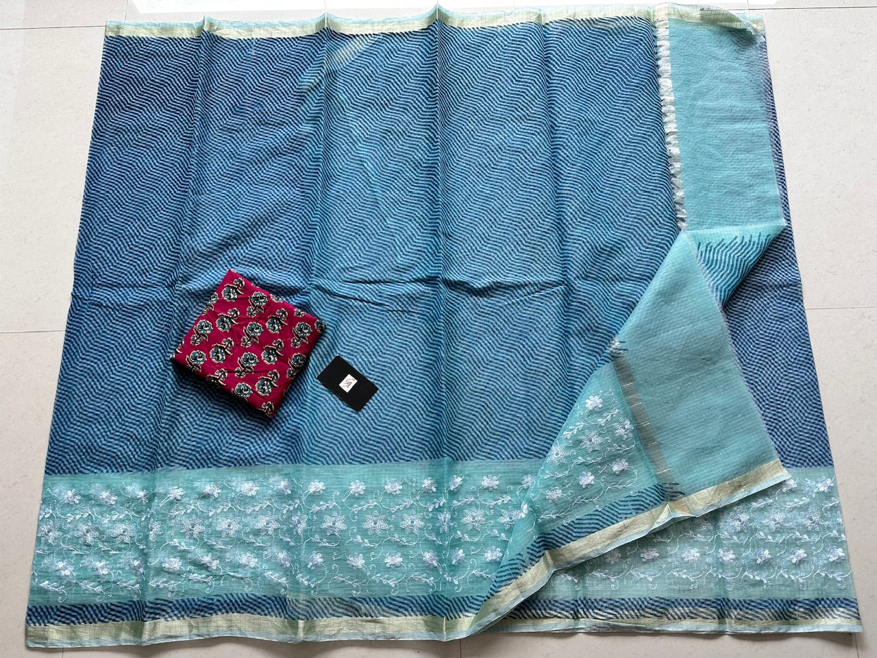 Embroidered HandBlock Printed Kota Cotton Doria Saree