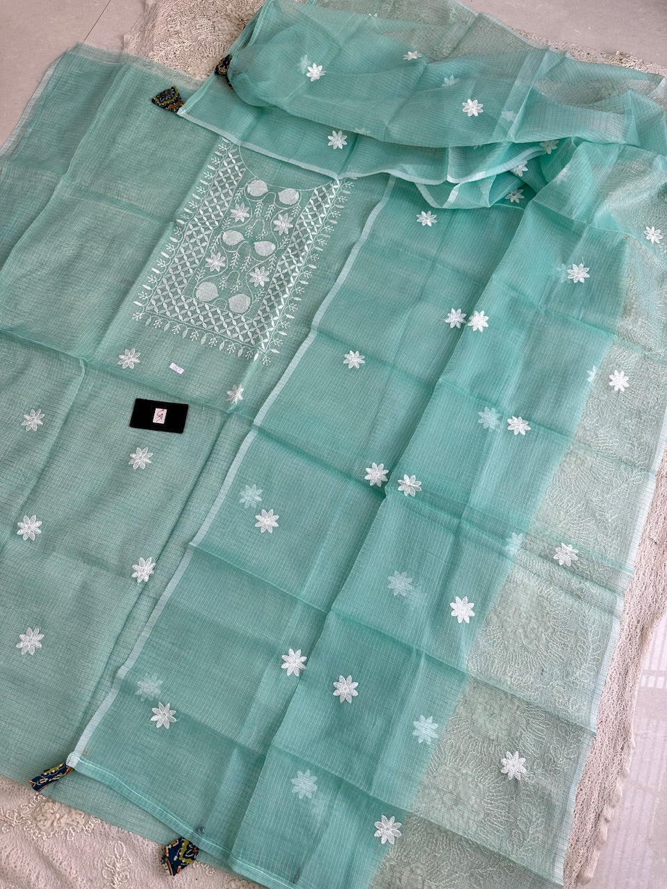 Embroidered Kota Cotton Doria Top N Dupatta (Suit)