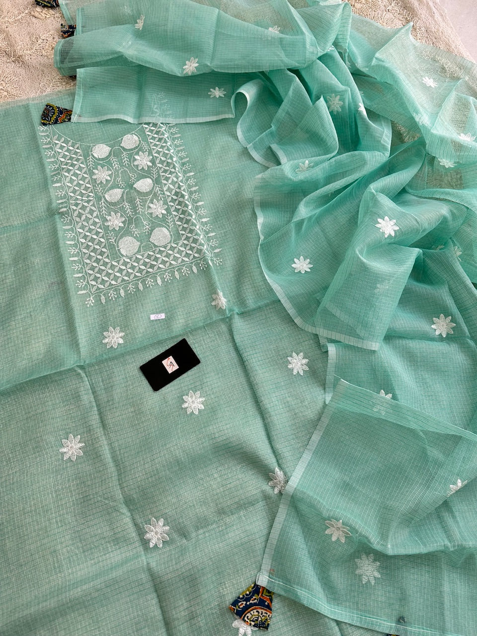 Embroidered Kota Cotton Doria Top N Dupatta (Suit)