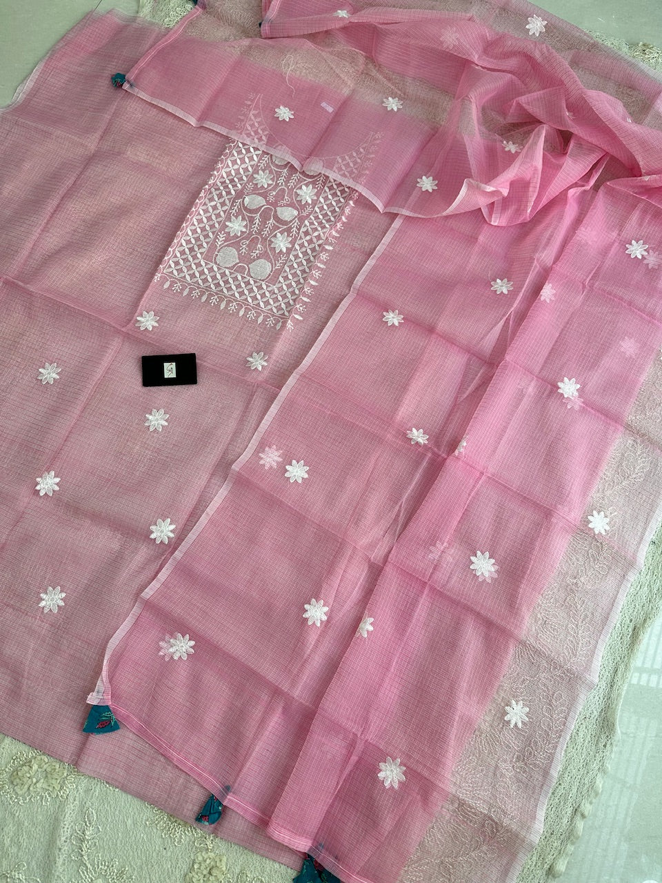 Embroidered Kota Cotton Doria Top N Dupatta (Suit)