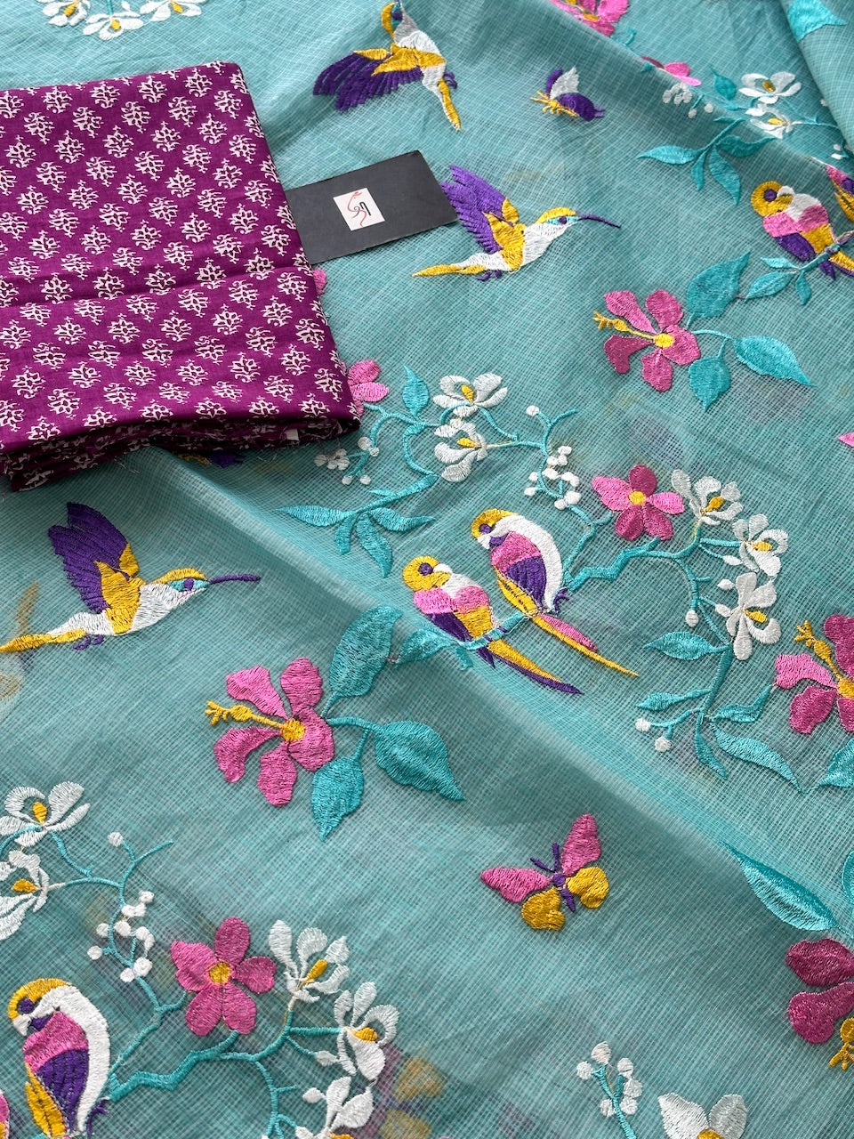 Embroidered Kota Cotton Doria Saree