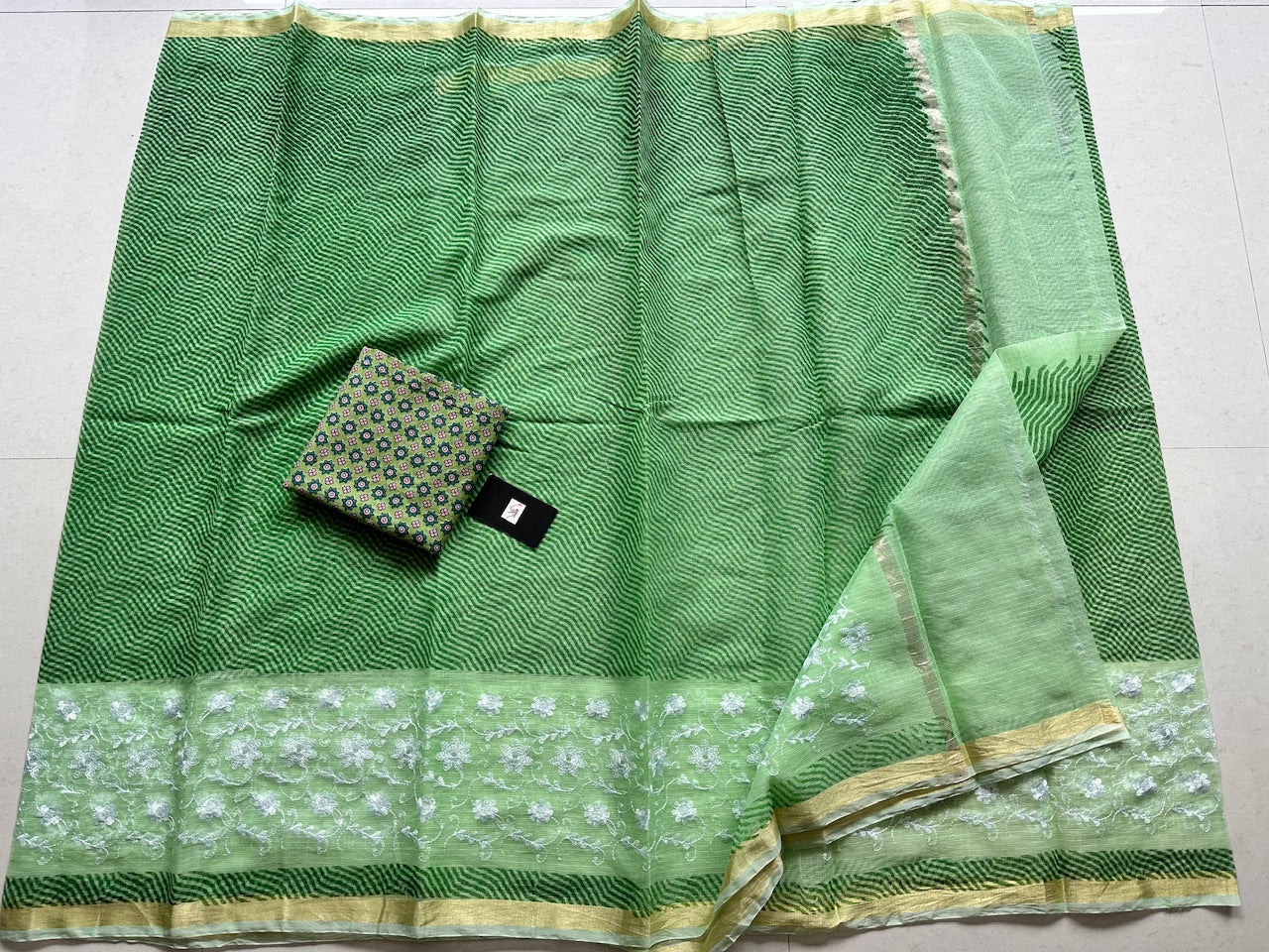 Embroidered HandBlock Printed Kota Cotton Doria Saree