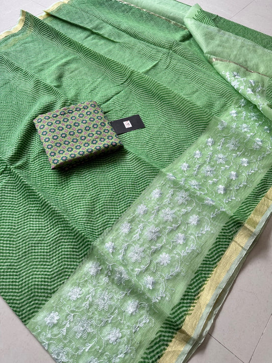 Embroidered HandBlock Printed Kota Cotton Doria Saree