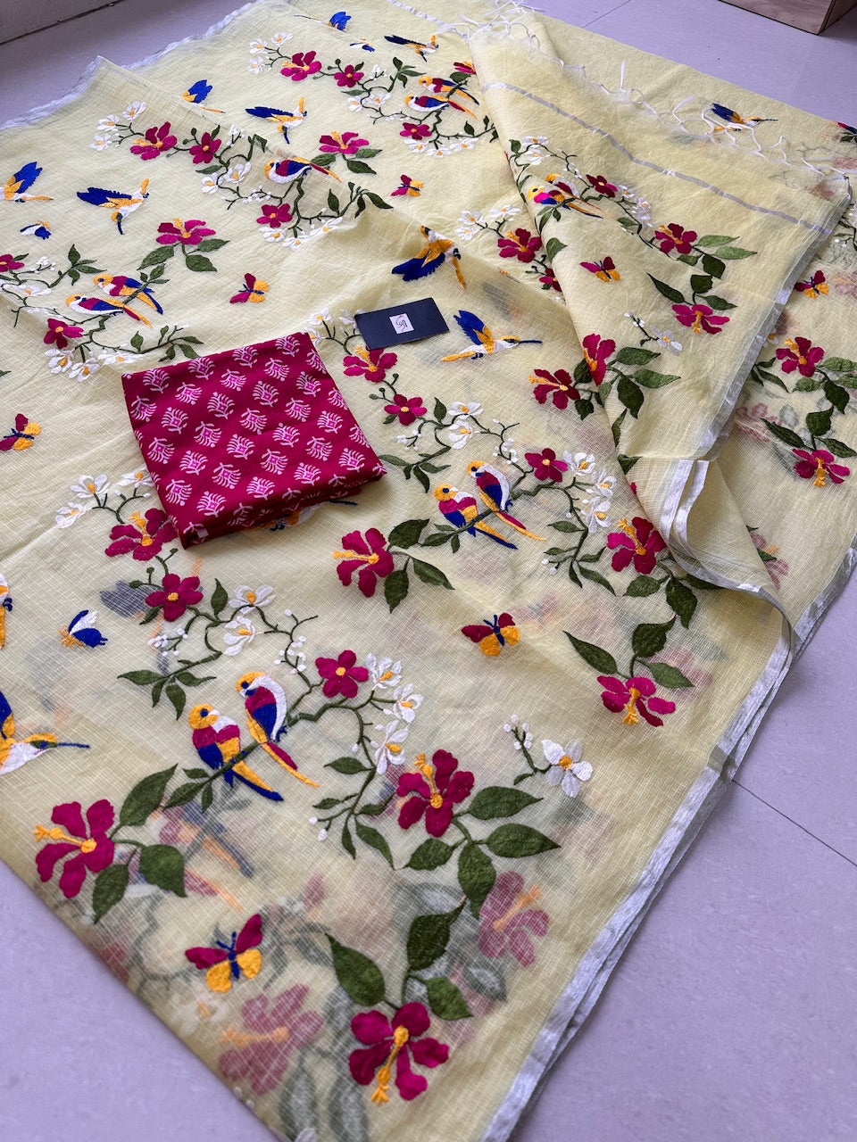 Embroidered Kota Cotton Doria Saree